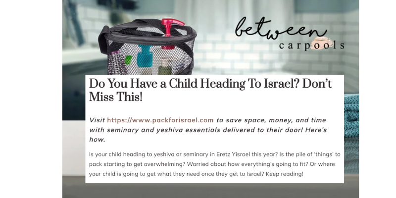 "Pack for Israel" featured in "Between Car Pools"